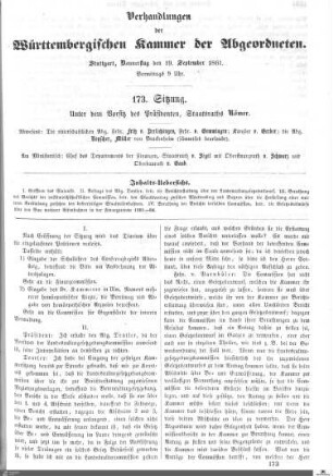 173. Sitzung, Stuttgart, 19.9.1861