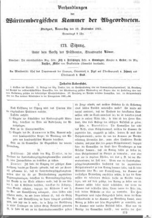 173. Sitzung, Stuttgart, 19.9.1861