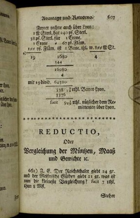 Reductio, Oder Vergleichung der Müntzen, Maaß und Gewichte etc. - Caßier-Rechnung.