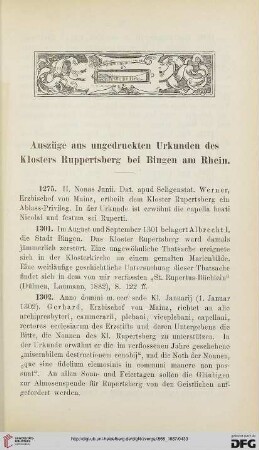 3: Auszüge aus ungedruckten Urkunden des Klosters Ruppertsberg bei Bingen am Rhein