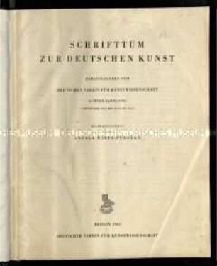 Bibliographie zur Deutschen Kunst, 8. Jahrgang 1940-1941