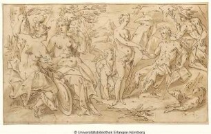 Urteil des Paris, der rechts sitzend, Venus den Apfel reicht