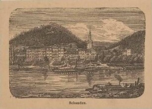 Schandau (Bad Schandau) in der Sächsischen Schweiz vom linken Ufer über die Elbe nach Südosten