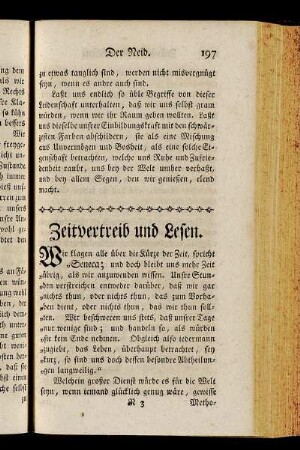 Zeitvertreib und Lesen.