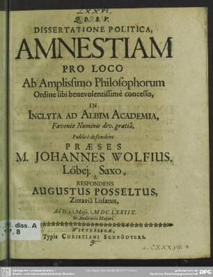Dissertatione politica, amnestiam
