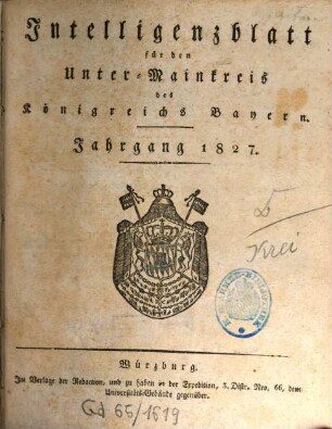 Intelligenzblatt für den Unter-Mainkreis des Königreichs Bayern. 1827