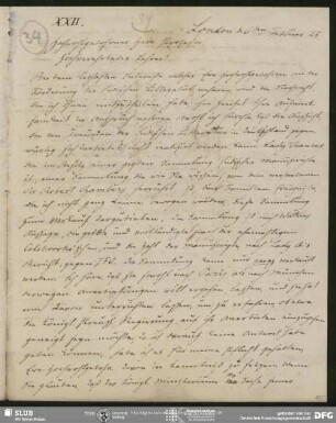 Eigenh. Brief von Christian Lassen an August Wilhelm von Schlegel, London, 06.02.1825