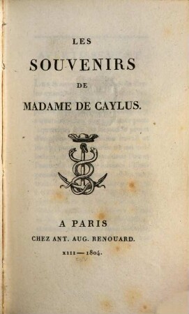 Les Souvenirs de Madame de Caylus