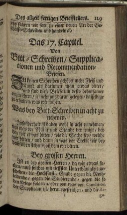 Das 17. Capitel. Von Bitt-Schreiben/ Cupplicatioen und Recommendation-Briefen.