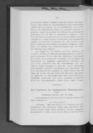 Zur Geschichte des hamburgischen Zeitungswesens. : VIII. Politisches Journal 1781 bis 1840.