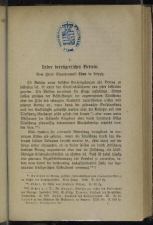 I. Ueber betrügerisches Betteln