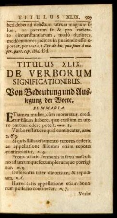 Titulus XLIX. De Verborum Significationibus. Von Bedeutung und Auslegung der Worte