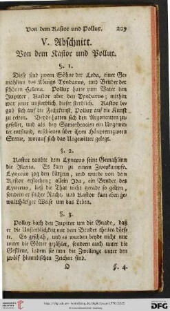 V. Abschnitt: Von dem Kastor und Pollux