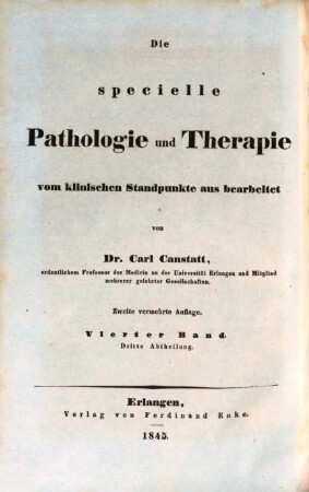 Handbuch der medicinischen Klinik, 4,3. Die specielle Pathologie und Therapie