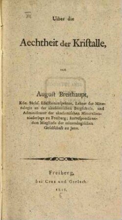 Ueber die Aechtheit der Kristalle