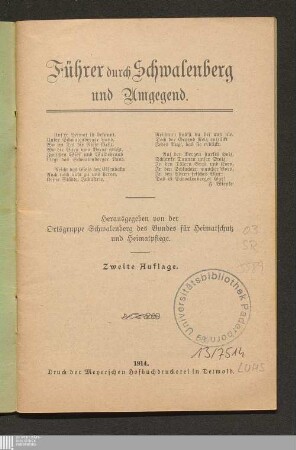 Führer durch Schwalenberg und Umgegend