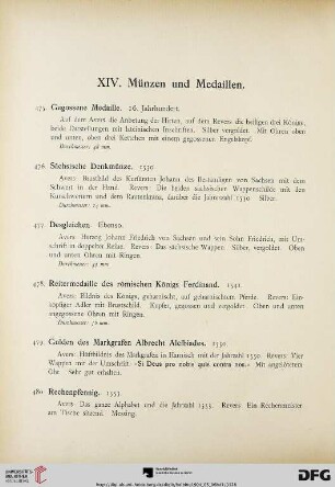 XIV. Münzen und Medaillen (Nr. 475-497)