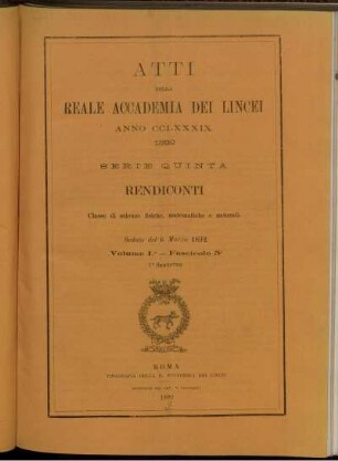 Seduta del 6 Marzo 1892 Volume I. - Fascicolo 5.