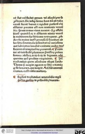 Explicit tractatulus venerabilis magistri Johannis Gerson de pollutionibus diurnis.
