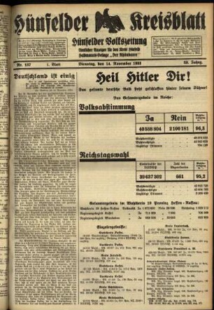 Erste Ausgabe vom Dienstag, den 14. November 1933.