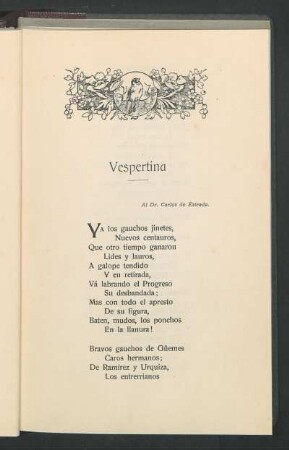 Vespertina : Al Dr. Carlos de Estrada.