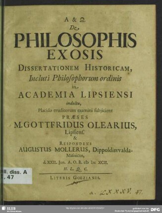 De philosophis exosis dissertationem historicam