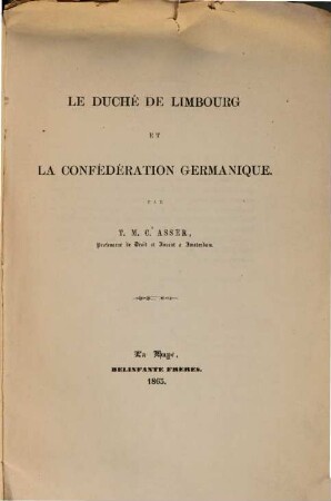 Le Duché de Limbourg et la Confédération Germanique