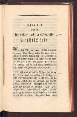 Schreiben über die katholische und protestantische Geistlichkeit