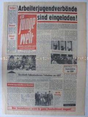 Propagandazeitung aus der DDR für die Jugend in der Bundesrepublik u.a. zum bevorstehenden Arbeiterjugendkongress in Magdeburg