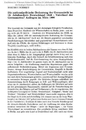 Deutschland 1848 - Vaterland der Germanisten? Anfragen im März 1990