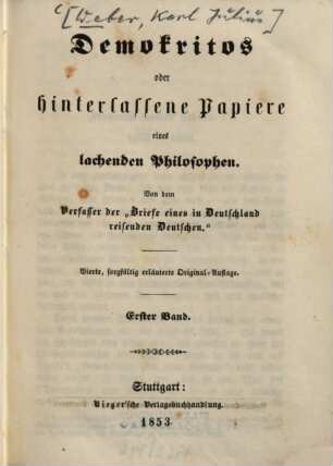 Demokritos oder hinterlassene Papiere eines lachenden Philosophen, 1