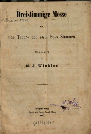 Dreistimmige Messe für eine Tenor- und zwei Bass-Stimmen
