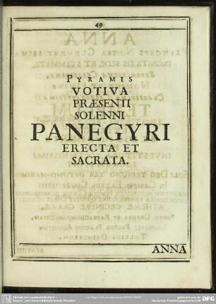 Pyramis Votiva Praesenti Solenni Panegyri Erecta Et Sacrata