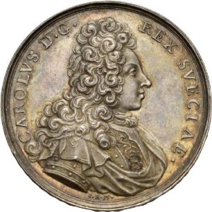 Medaille von Philipp Heinrich Müller auf den schwedischen Sieg in der Schlacht bei Narva, 1700