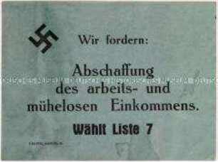 Handzettel mit Wahlproganda der NSDAP