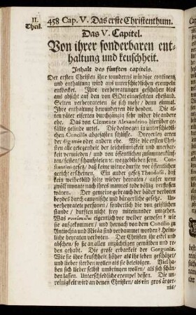 Das V. Capitel. Von ihrer sonderbaren enthaltung und keuschheit.