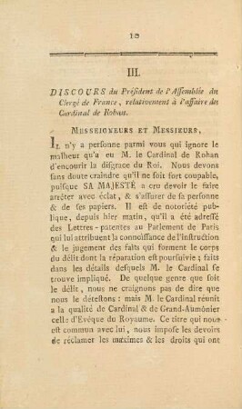 III. Discours du Préfident de ...