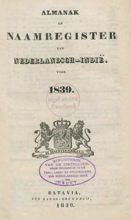 1839: Almanak en naamregister van Nederlandsch-Indie
