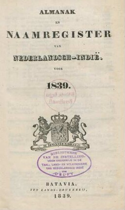 1839: Almanak en naamregister van Nederlandsch-Indie