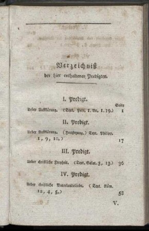 Verzeichniß.