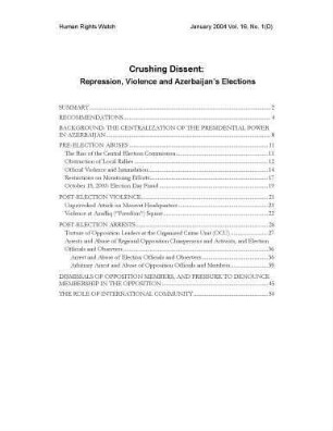 Crushing dissent : repression, violence and Azerbaijan's elections