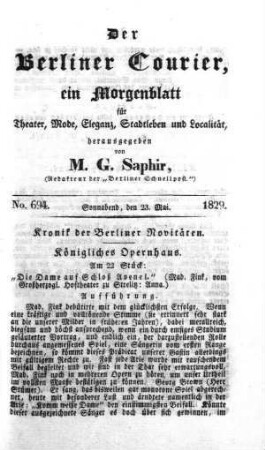 No. 694., Sonnabend, den 23. Mai 1829