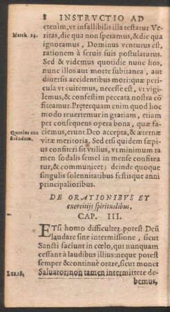 De Orationibus Et exercitiis spiritualibus. Cap. III.