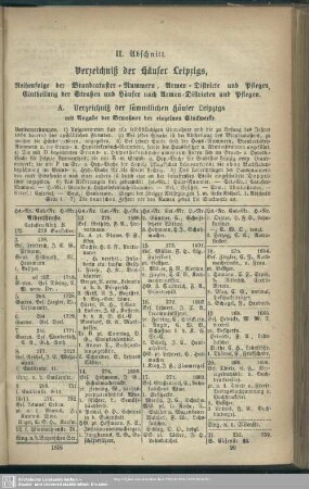 II. Abschnitt. Verzeichnis der Häuser Leipzigs