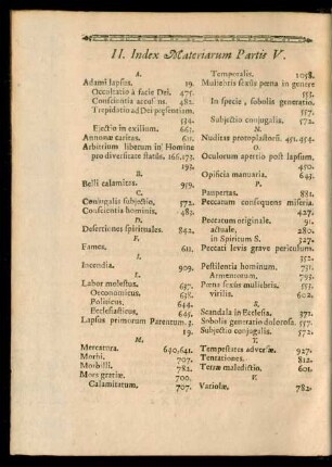 II. Index Materiarum Partis V.