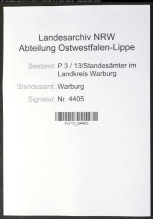 Sterberegister Standesamt Warburg
