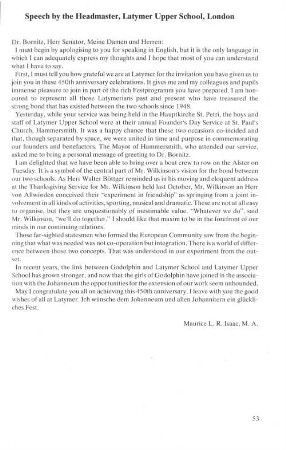 Speech by the Headmaster, Latymer Upper School London