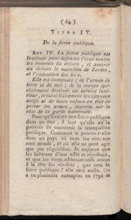 Titre IV. De la force publique.