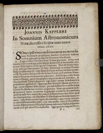 In somnium Astronomicum Notae, successive scriptae inter annos 1620. 1630
