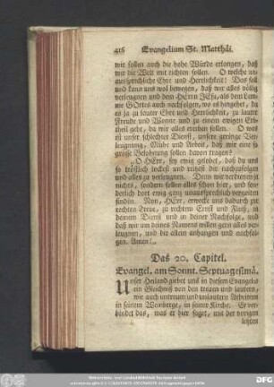 Das 20. Capitel. Evangel. am Sonnt. Septuagesimä.
